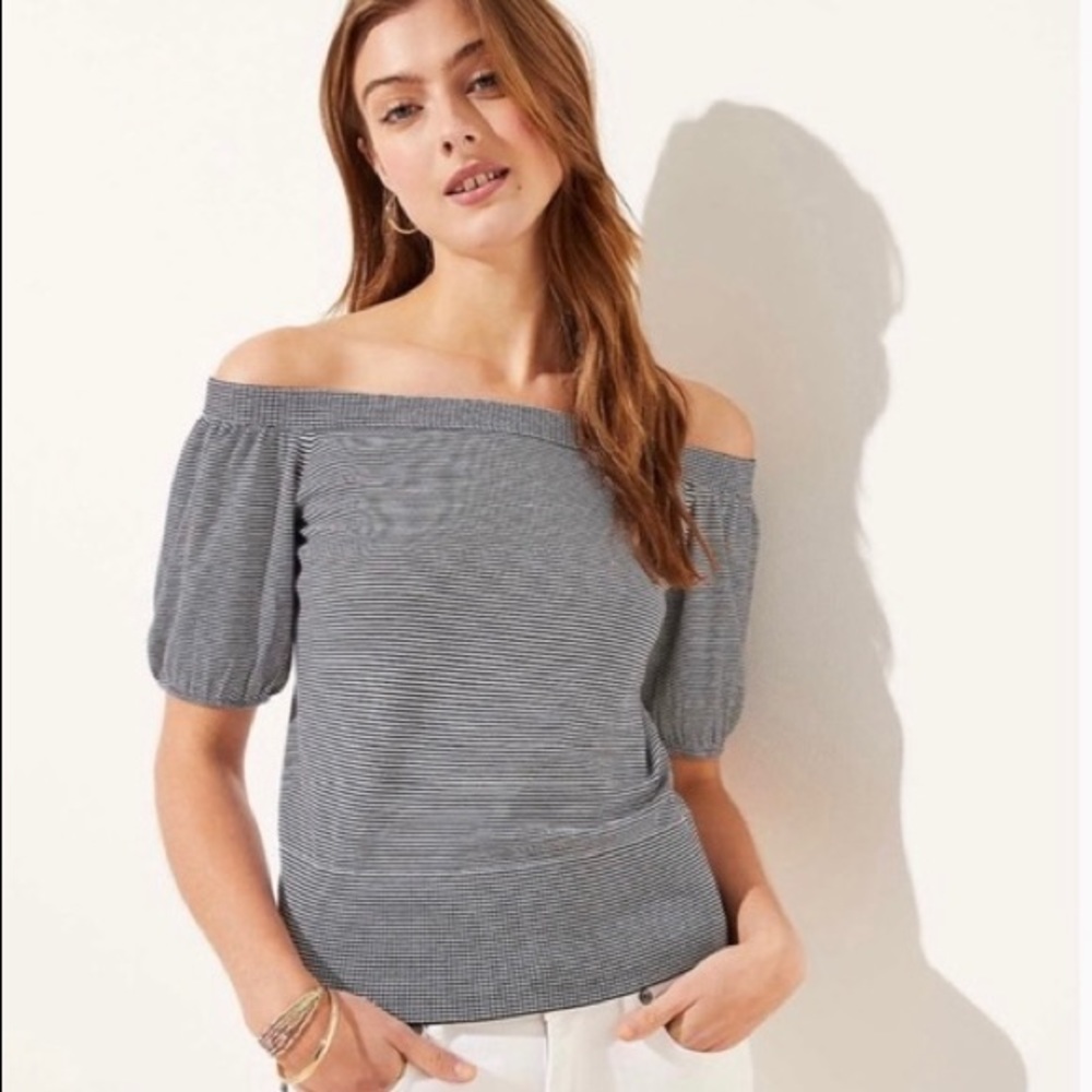 Loft Lightweight Off the Shoulder Striped Top | size Lare NWT